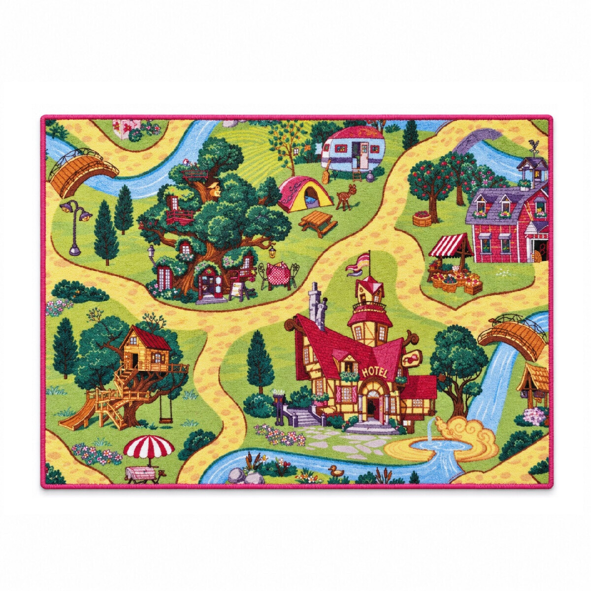 Vopi, Detský kusový koberec Rozprávková dedina, 95x133, viacfarebná, detská izba