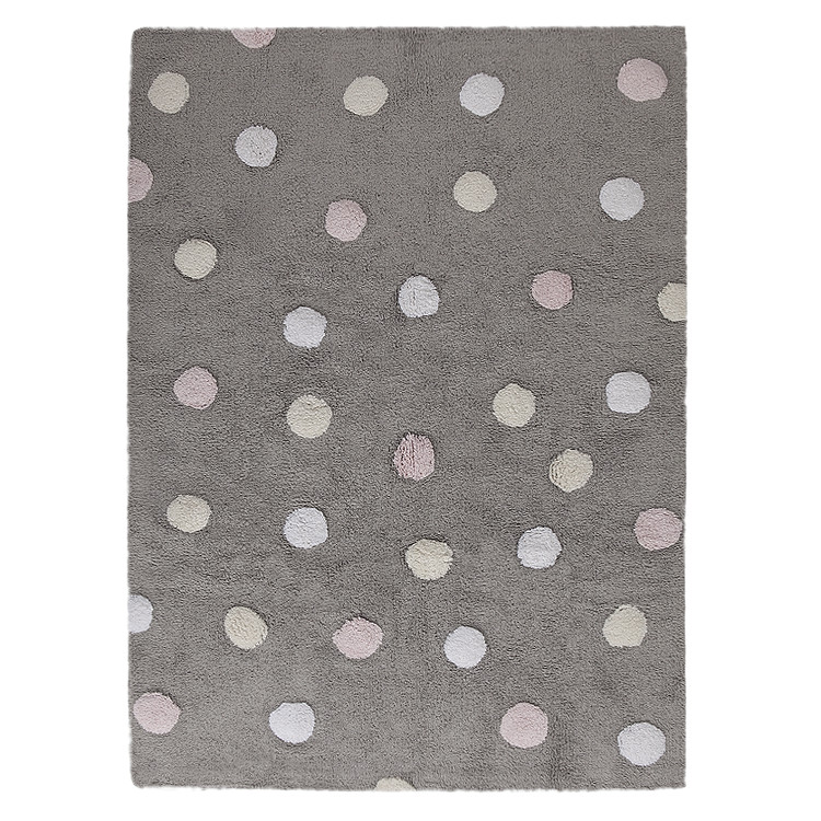 Lorena Canals, Pre zvieratá: Prateľný koberec Tricolor Polka Dots Grey-Pink, 120x160, šedá, obývacia izba