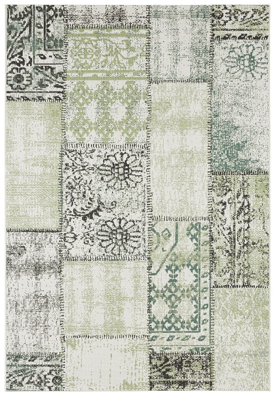 Hanse Home, Kusový koberec Beach 103846 Green / Cream / Black – na von aj na doma, 160x230, zelená, chodba / predsieň